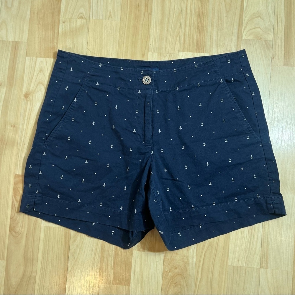 Nautica Women’s Shorts Navy Seas Blue Anchor Print Size 6